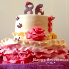 Tarta volantes, Tarta fondant, tarta cumpleaños, tarta volantes, tarta rosas, tarta elegante