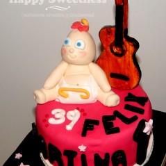 Tarta 1 año, Tarta fondant, tarta cumpleaños, tarta divertida, tarta 1 año, tarta bebe, tarta guitarra