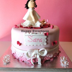 Tarta princess, Tarta fondant, tarta cumpleaños, tarta divertida, tarta niña, tarta rosa, tarta volantes, tarta lazo, tarta mariposas